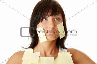Woman with yellow sticky notes
