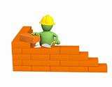 3d puppet - builder, building a brick wall