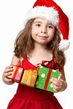 Little girl holding Christmas Presents