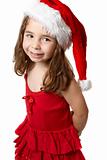 Smiling girl in red santa hat
