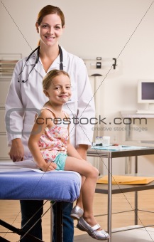 Doctor giving girl checkup in doctorÕs office