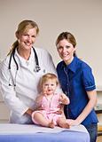 Doctor, mother and baby girl in doctorÕs office