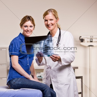 Doctor and woman looking at x-ray