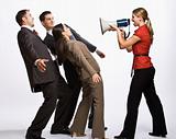 Businesswoman shouting with megaphone