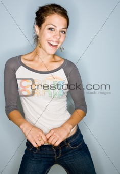 Smiling woman in jeans