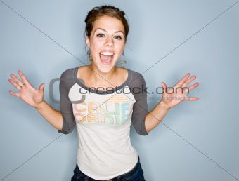 Shouting woman in jeans