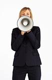 Mature businesswoman holding a megaphone 
