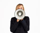 Closeup of a manager businesswoman with a megaphone