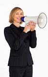 Mature businesswoman with a megaphone 