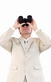 Friendly businessman with binoculars 