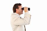 Male business manager with binoculars 