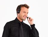 Businessman speaking on a headset