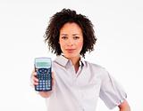Portrait of an Afro-American businesswoman holding a calculator