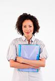 Businesswoman holding folders 