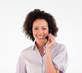 Beautiful Afro-American businesswoman with headset