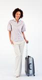 Smiling businesswoman with suitcase 