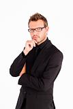 Confident businessman with glasses looking at the camera 