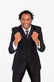 Smiling businessman with fist 