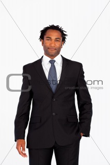 Handsome businessman in front of camera