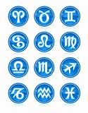 set of blue zodiac astrology icons for horoscope