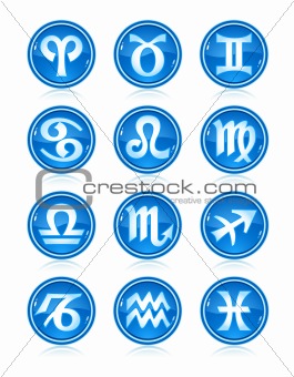 set of blue zodiac astrology icons for horoscope