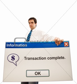 Serious businessman with message box