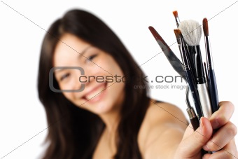 Painter artist with paint brushes
