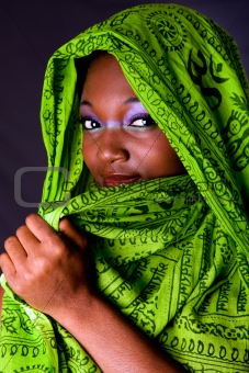 Shy African woman with scarf