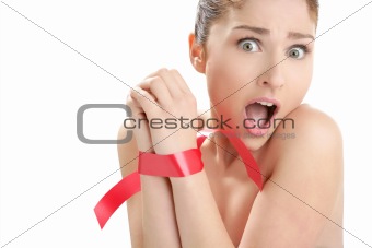Beauty portrait of funny tied hands woman