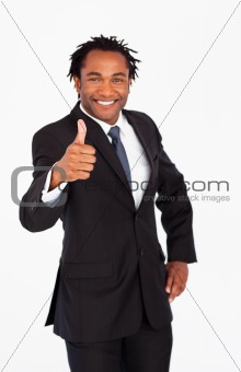 Handsome businessman with thumb up