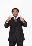 Handsome businessman with thumbs up