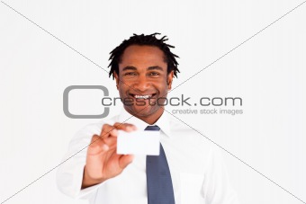 Businessman showing his business card