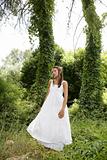 Magic woman in the forest, long white dress
