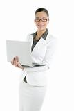 Beautiful white image of businesswoman and laptop