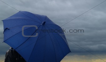 Blue wet umbrella for keeping you dry