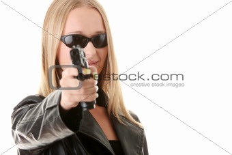 Portrait of the blonde with gun 