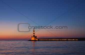 Hania lighthouse at dusk