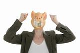 Woman with swine face, Euro note mask