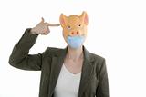 Swine flu metaphor, woman with piggy mask