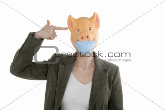 Swine flu metaphor, woman with piggy mask