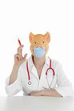 Doctor with pig mask and red syringe