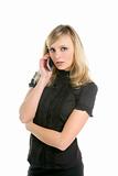  blond businesswoman talking with mobile phone