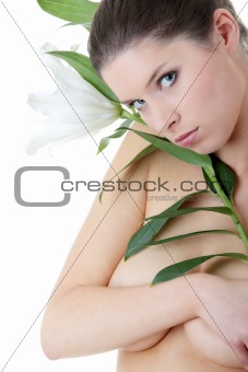 Portrait of Fresh and Beautiful woman with flower