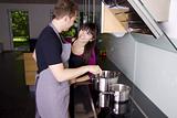 Couple cooking together