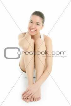 Beautiful young woman relax sit on white