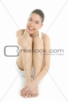 Clean young sit woman studio lifestyle portrait