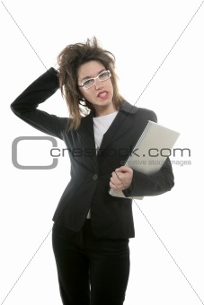 Beautiful businesswoman with glasses and laptop