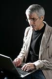 businessman working laptop, senior gray hair