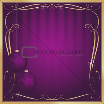 Ornate Purple Christmas Card or Tag with Ornament and Copy Room.