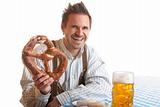 Bavarian Man with Oktoberfest Pretzel and Beer Stein (Mass)